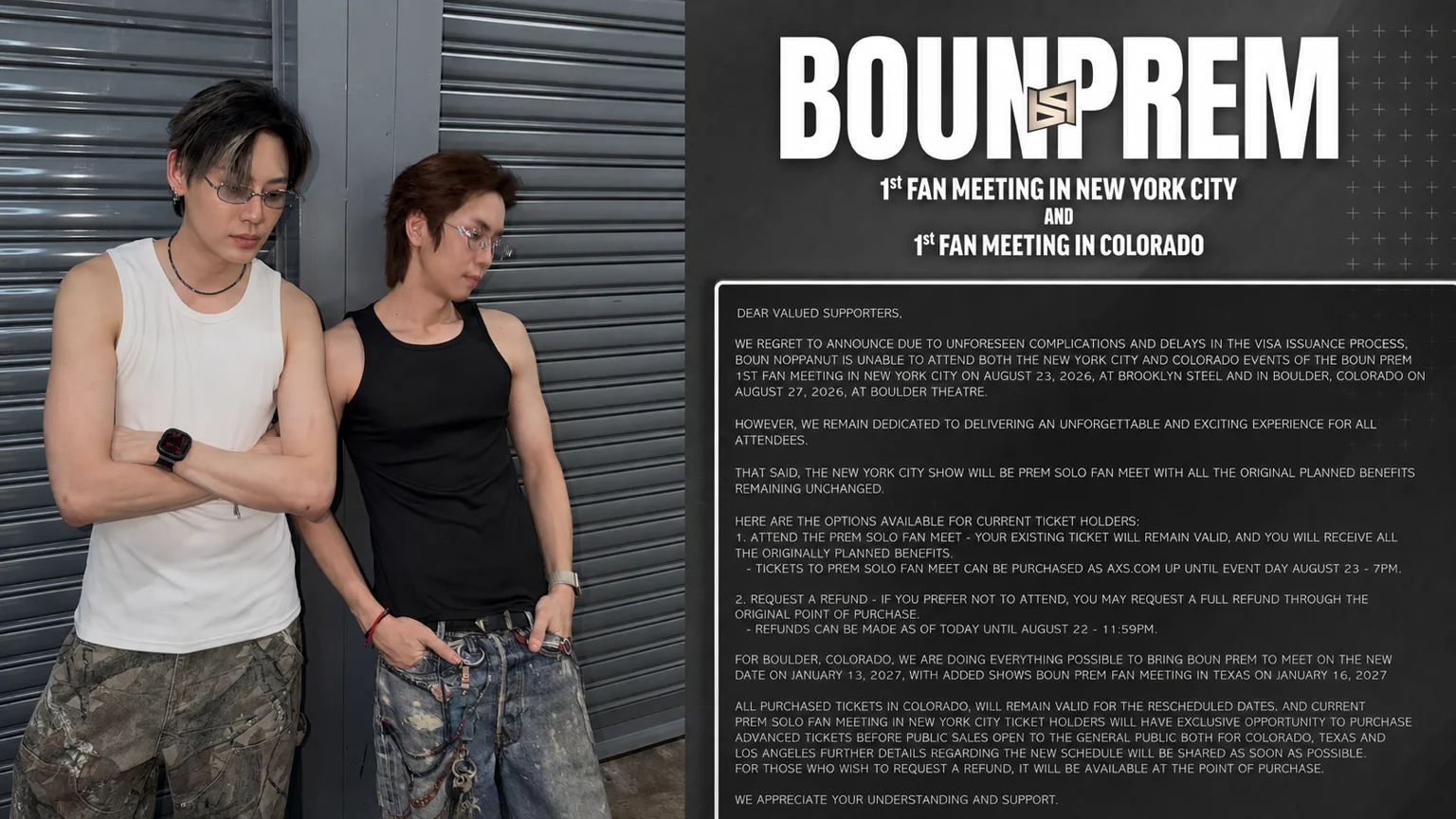 Boun and Prem beside the official GMMTV notice.